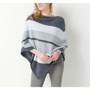 Barefoot Dreams Striped Poncho Sweater One Size Plus Blue Gray Casual Comfort